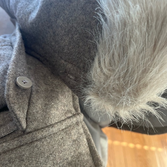 a new day Taupe Women's Wool Coat with a faux fur collar hood. - Picture 4 of 7